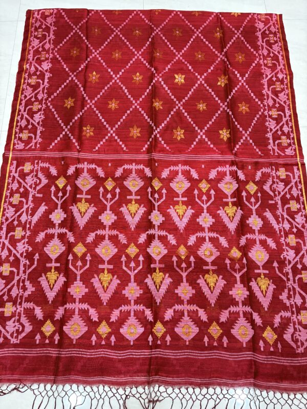 Red Pure Resham Matka Handloom Allover Jamdani Saree