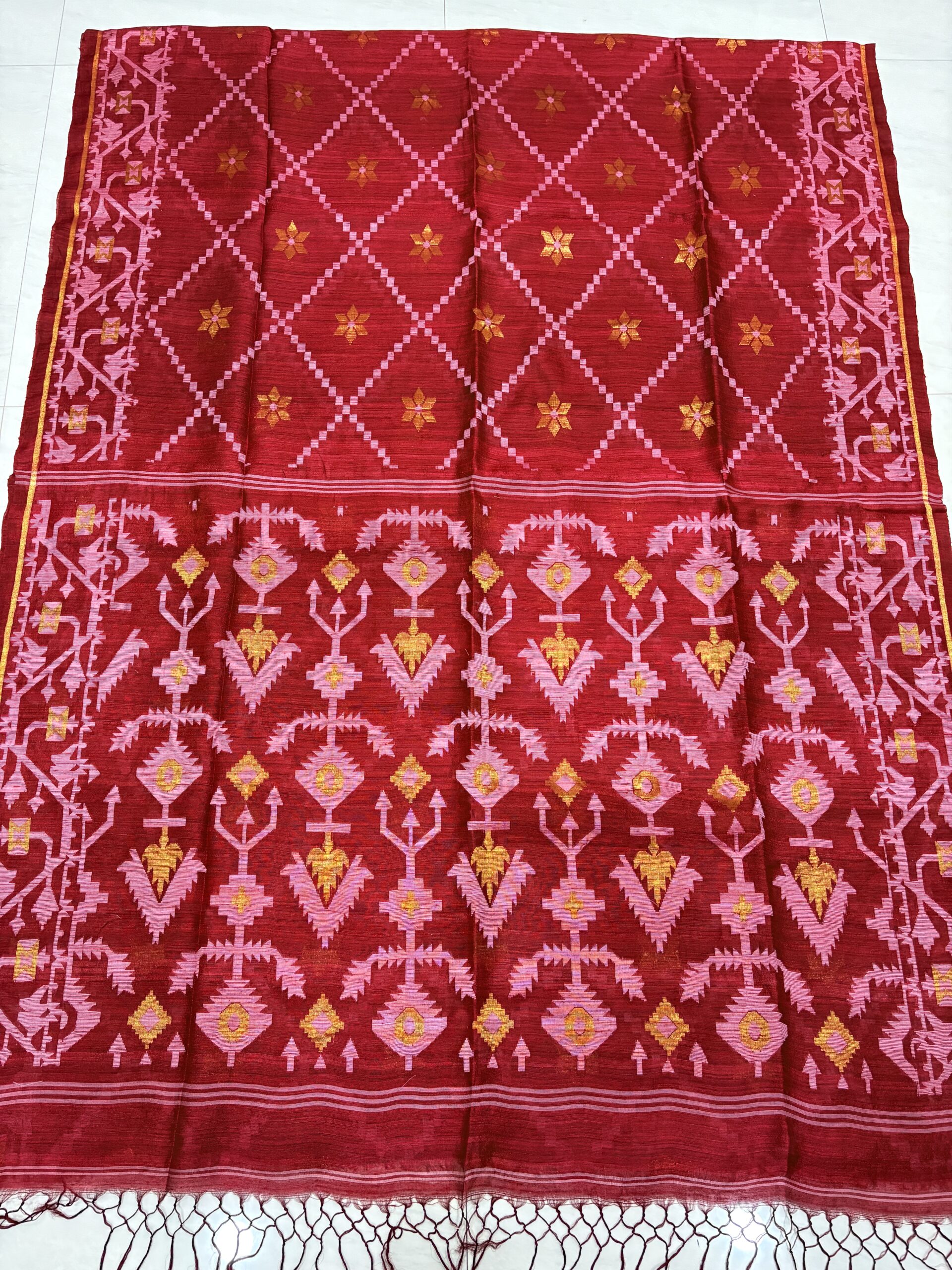 Red Pure Resham Matka Handloom Allover Jamdani Saree