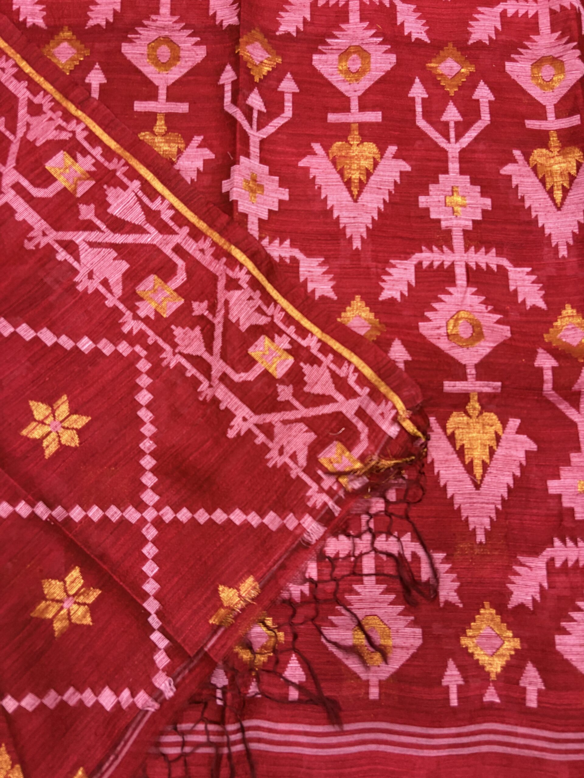 Red Pure Resham Matka Handloom Allover Jamdani Saree - Image 2