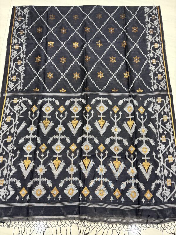 Black Pure Resham Matka Handloom Allover Jamdani Saree