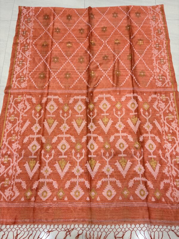 Light Orange Pure Resham Matka Handloom Allover Jamdani Saree