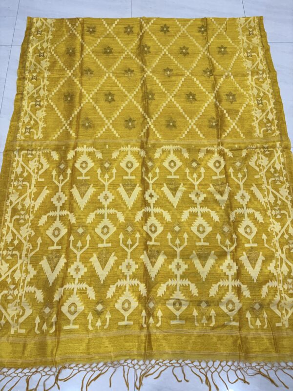 Golden Yellow Pure Resham Matka Handloom Allover Jamdani Saree