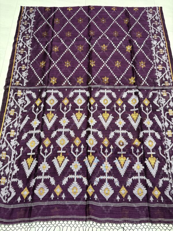 Dark Wine Pure Resham Matka Handloom Allover Jamdani Saree